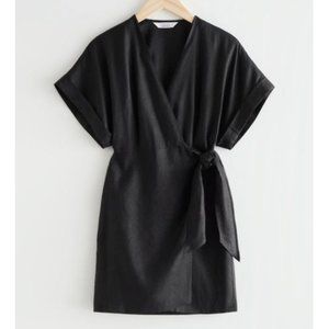 & Other Stories - Black Linen Mini Wrap Dress - Size 4